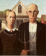 Grant Wood American Gothic oil painting on canvas